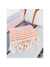 Cotton Bamboo Towel - Orange and Beige Striped