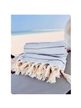 Navy blue and cream cotton bamboo light beach towel